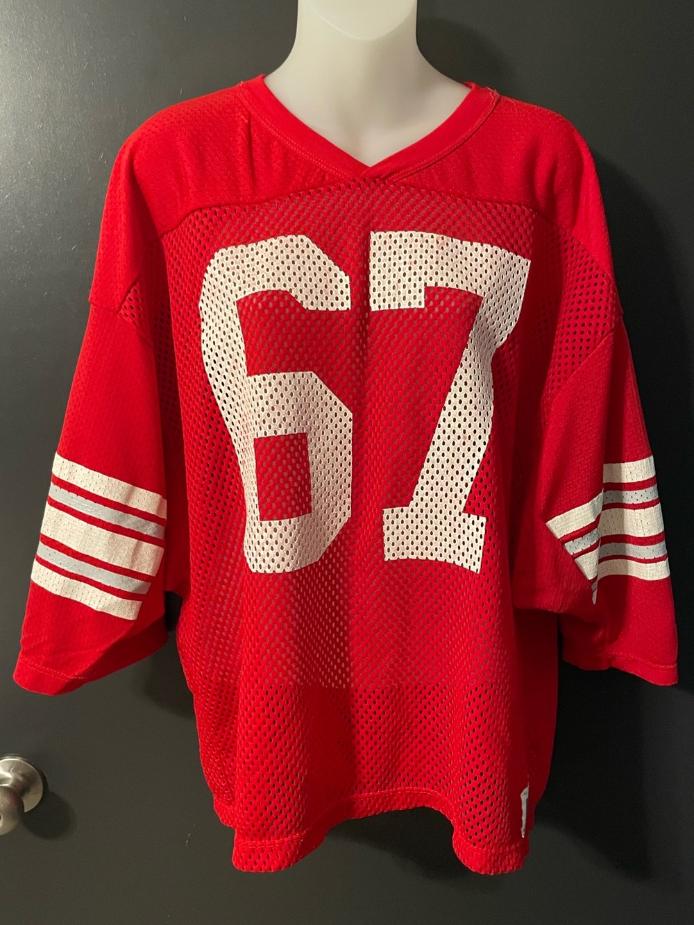 Vintage Russell Athletic #67 Red Mesh Football Jersey Made in USA L Unisex